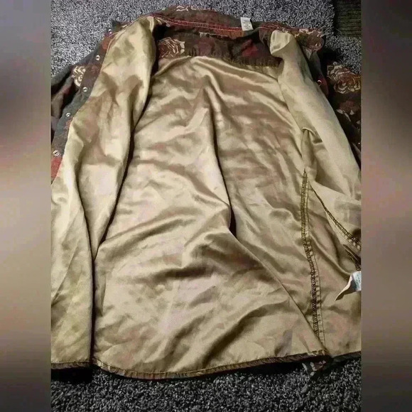 NATURAL REFLECTION fall Rich Brown Suede Floral long sleeve Button Down shirt - Picture 6 of 7